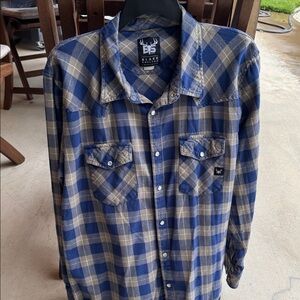 BKE Navy and Tan Plaid Casual Shirt